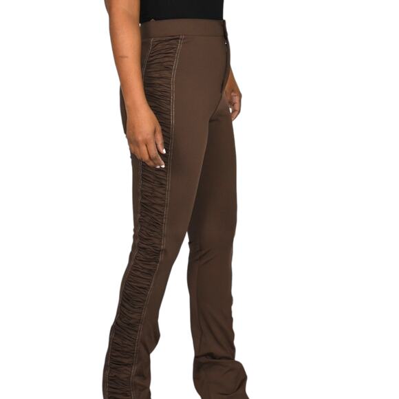 Maniere de Voir Pants Brown Ruched Side Ankle Zip Straight High Waist Straight 4 - Picture 16 of 16